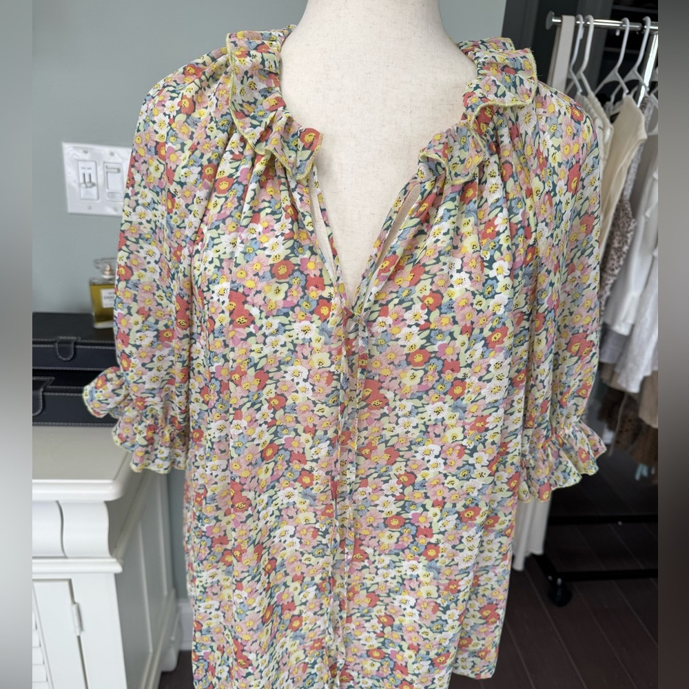 MELLODAY Multicolor Floral Ruffle Top